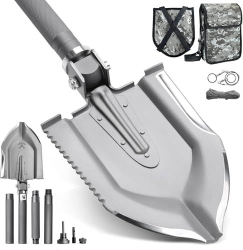 Zune Lotoo Tactical Shovel Survival Kit, 18 in 1 Compact Camping Shovel Folding Multitool High-Carbon Steel for Lightweight Hiking Survivalist Emergency with Bag