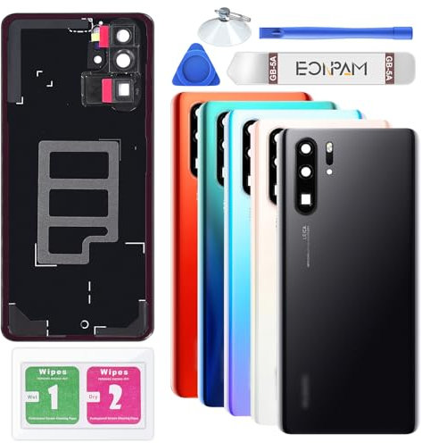 Eonpam Vitre Arrière pour Huawei P30 Pro Origine Couvercle Batterie Remplacement avec Lentille de Caméra + Kit Réparation (Noir)