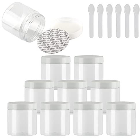 TIANZD 12 Pièces Vides Petit 200 ml Transparent Cosmétique Pot en Plastique avec Couvercle bianco 200 g Pots de Cosmétique Crème de Bouteille Contenant avec 6x Spatules