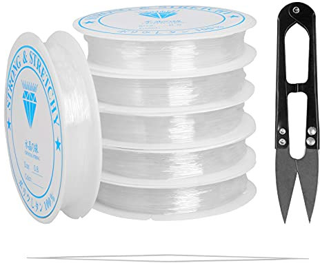 Clear Elastic String for Bracelets, Durable & Strong Bead Thread, Bracelet Elastic Cord for Jewellery Making & DIY Bracelets, Necklaces, Crafts, Decorations (0.8mm x 6)