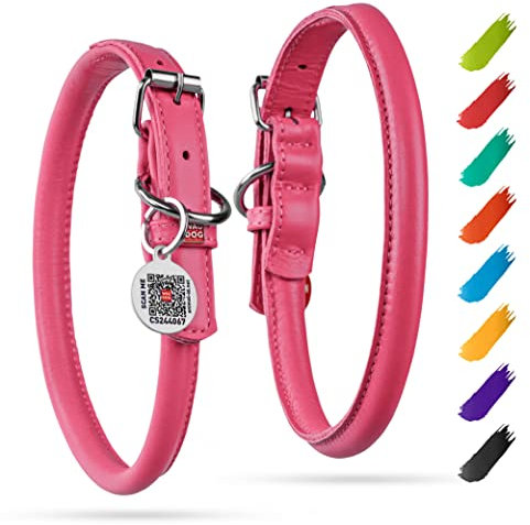 Leder Hundehalsband Rund Verstellbar für Große, Mittlere, Kleine Hunde & Welpen - Digitale Hundemarke