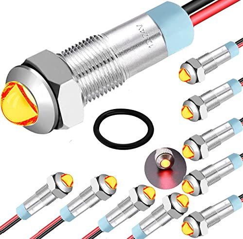 RUNCCI-YUN 10Pcs 12V-24V 6 mm 1/4 DC LED Metall Anzeigelampe wasserdichte Signallampe (rund gelb)