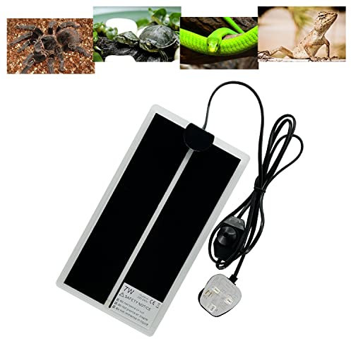 FIPASEN Reptile Heating Mat, Reptile Heating Pad with Temperature Adjustment for Reptiles Tortoise Snakes Lizard Gecko Hermit Crab Turtle Amphibians - Removable Terrarium Heat Mats(7W, 11x6 inches)