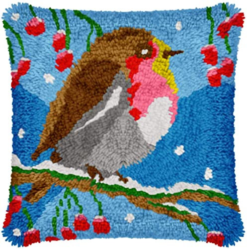 ROCKY&CHAO Latch Hook Kits for Adults and Kids, DIY Pillow Case Making Needlework Cushion Cover Hand Craft Crochet for Family 17 x17 Inches