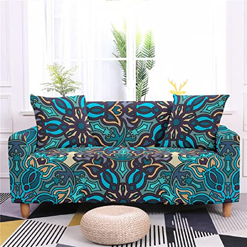 Sofabezug Ecksofa Retro Blauer Ethnischer Druck Sofaüberwurf Sofa Überzug Stretchy Couchbezug Sofa Bezug Ecksofa Überwurf Sofabezüge Antirutsch Sofahusse Jacquard Sofaüberzug 4 Places (235cm-300cm)