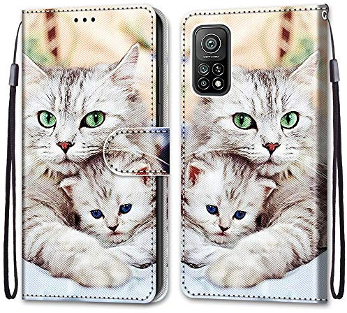 Mo-Somnus Coque pour Xiaomi Mi 10T/10T Pro 5G / Redmi K30S, Etui en Cuir PU Portefeuille Housse Coque avec 360 Degrés Silicone Antichoc Protection Cover Cuir Magnétique und Flip Béquille (Chats 2)