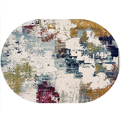 Rururug Wohnzimmerteppich Kurzflor Teppiche Oval Wohnzimmer Schlafzimmer Esszimmer Heimbüro Kinderzimmer Modern Vintage Ornamenten,Retro Moderne abstrakte farbenfrohe Kunst Oval 160 x 230 cm