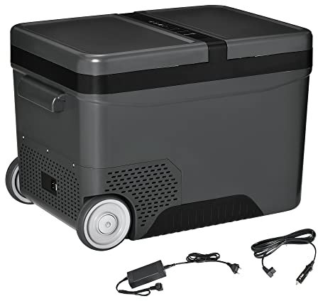 Outsunny Nevera Eléctrica Portátil de 35L con Compresor, Mango Telescópico y Ruedas, 12/24V DC y 110/240V AC Pequeña Nevera, para Coches y Camiones