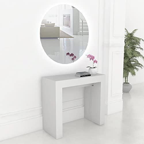 VE.CA.s.r.l. - Table console extensible Vénus - En bois mélaminé - Avec pieds périmétriques - Dimensions : 90 x 40 x 77 cm - Jusqu'à 300 cm - Capacité 16 personnes - Couleur : blanc frêne