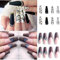 Ballerina Nails Long Fake french Stick on Acrylic Tips and Glue Tabs,butterfly Leopard Design Press on False Nail Coffin, 48 Pieces Full Cover Fake Nails Set Glue on Decorations for Women