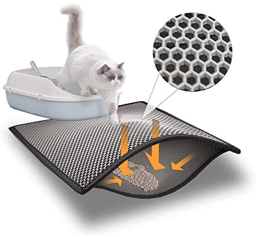 Blue Eyes Katzenklo Matte, Katzenmatte 60x75 cm, Katzenstreu Katzenklo Vorleger Unterleger Waben Design wasserdichte Doppelte Schichte Entwurf Bienenwabe Matte (Grau-6075)
