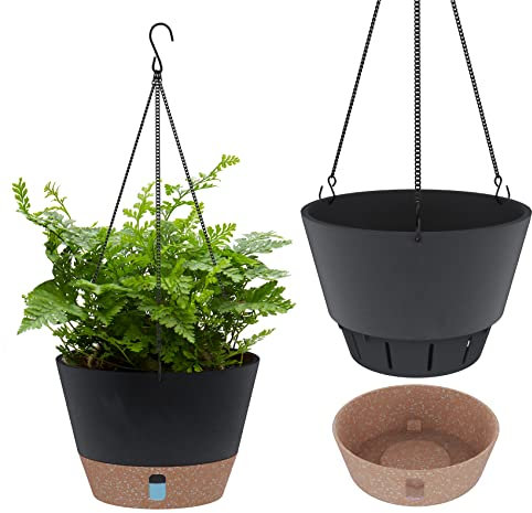 SOSMAR 2 Pack Hanging Planters for Indoor Plants, 10 Inch Hanging Pots for Plants with Visible Water Level, 6 Pcs Hooks, Decorative Flower Pot Holder with Drainage for Indoor Outdoor Plants