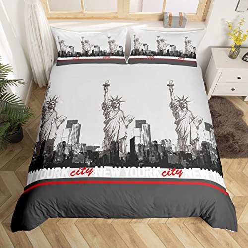 New York City Bettwäscheset, Freiheitsstatue, Bettbezug, urbanes Historisches Motiv, Bettbezug, Raumdekoration, Cityscape, moderne Tagesdecke, 220 x 240 cm, Bettwäsche-Kollektion