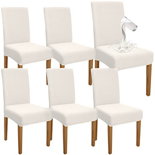 Granbest Premium Wasserdicht Esszimmerstuhl Abdeckungen Satz Von 6, Elastische Hohe Zurück Stuhlhussen Slipcover Für Esszimmer, Abnehmbaren Stuhl Schutz Für Küche, Party, Hotel (6er Set, Cremeweiß)