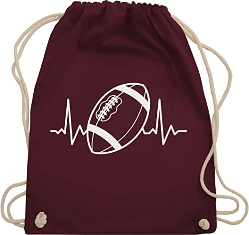 Turnbeutel Rucksack - American Taschen - Football Herzschlag - weiß - Unisize - Bordeauxrot - geschenke beutel stoffrucksack beuteltasche kinderturnbeutel tasche sporttasche sportbeutel stoffbeutel