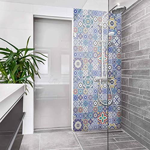 Bilderwelten Duschrückwand Folie 200x80 cm Fliesenspiegel - Portugiesische Fliesen Bad-Rückwand Motiv fugenlose Wandverkleidung Dusche