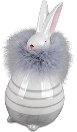 formano Geschenke und Dekoration zu Ostern- lustiger Hase Osterhase mit Federn 13cm aus Keramik
