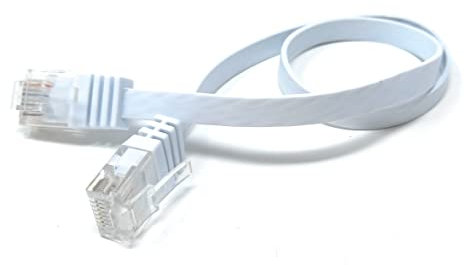 DRUT 30cm short FLAT CAT6 RJ45 Ethernet LAN Patch Cable, Low Profile GIGABIT Full Copper 32AWG Lead Allows Up to 1000Mbps Speed 1ft White