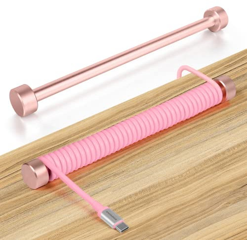 ATTACK SHARK Custom Coiled Keyboard Cable Metal Winder, Solid Aluminum Alloy Fixed Rod, USB-C, Cable Management System, Mechanical Gaming Keyboard, Anodized Surface, Rose Gold