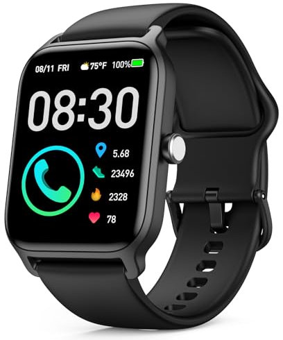 Quican Smartwatch Uomo-Orologio con Chiamate e whatsapp Alexa Integrata Cardiofrequenzimetro SpO2 Contapassi 100 modalità Sport e Monitoraggio del Sonno IP68 Smart Watch fitness per Android iOS(Nero)