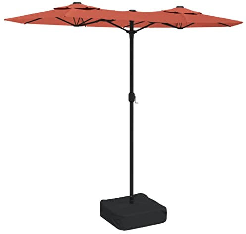 vidaXL Sombrilla Doble de Jardín con Luces LED, Parasol Protector de Sol, Refugio Solar, Paraguas para Patio Exterior, Terracota 316x145 cm