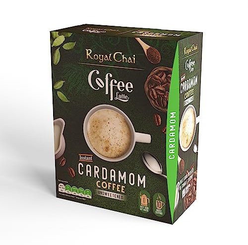 Royal Chai | Coffee Latte | Cardamom Coffee Unsweetened |10 Single Serving Sachets | Just add hot water