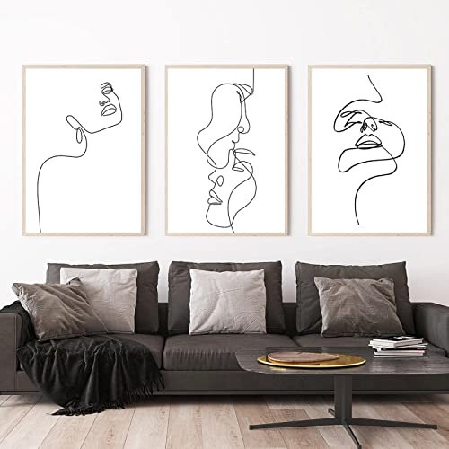 BROLEO Femme Visage Ligne Toile Peinture Abstraite Figure Affiche Minimaliste Mur Art Imprimer Noir Et Blanc Mur Photos Salon Décor/Pas De Cadre
