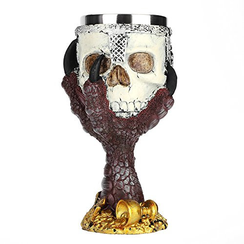 Verre à vin en acier inoxydable en forme de crâne squelette en résine - Tasse à bière viking guerrier - Tasse à tête de mort médiévale - Verres à vin fantaisie gothiques - Pour Halloween, Noël,