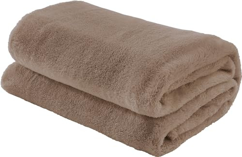 Erwin Müller Teddy-Fleece-Wohndecke Salerno, Fleece-Decke, Kuscheldecke Taupe Größe 150x200 cm - flauschig weich, pflegeleicht