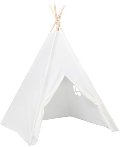 vidaXL Kinder Tipi Zelt mit Tasche Indianerzelt Kinderzelt Babyzelt Spielhaus Wigwam Indianer Spielzelt Pfirsichhaut Weiß 120x120x150cm