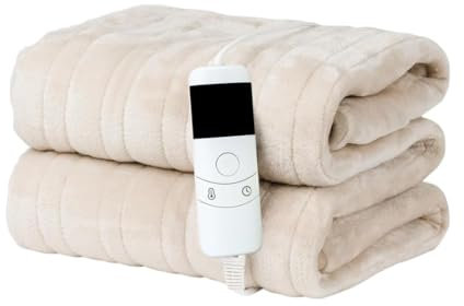 Marco Paul Interiors Electric Heated Throw Blanket - Large Fleece Heat Therapy for Back Pain Relief - Cream Throw for Sofa