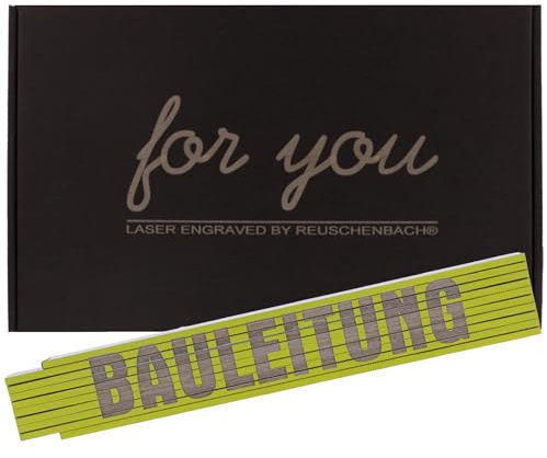 Reuschenbach Zollstock personalisiert mit Geschenkbox, Gliedermaßstab 2 Meter mit Wunschtext, Meterstab (verschiedene Farben) (GELB)