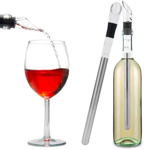 Stainless Steel Wine Chill Stick, 3-in-1 Premium Wine Accessories, Safe Non-Toxic Wine Ice Stick with Filter and Pourer, Wine Cooler Stick for White Wine, Red Wine, Women Men Wine Gift