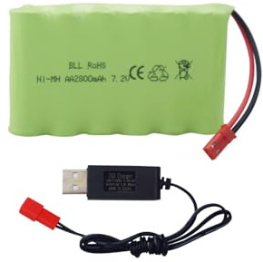 7.2V 2800mah AA Rechargeable Ni-MH Battery with JST-2P Plug with USB Charging Cable Suitable for New Version TR-211 TR-212 TR-215 550 RC Excavator Truck Engineering Vehicle TR-211 RC Toy Battery