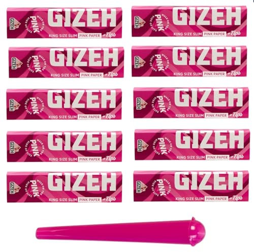 raupir Set 10 Heftchen Gizeh ALL PINK King Size Slim Papier mit Tips 1 Tube Pink Papierformat: 110x44mm, 34 Blatt und 34 Tips pro Heftchen,