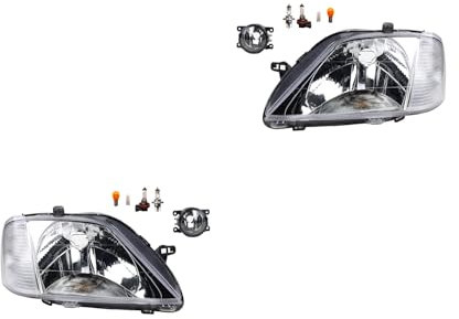 Johns, Scheinwerfer Satz Halogen Front passend für Dacia Logan 09/2004-05/08 H4 Links & Rechts + Nebelscheinwerfer + Leuchtmittel
