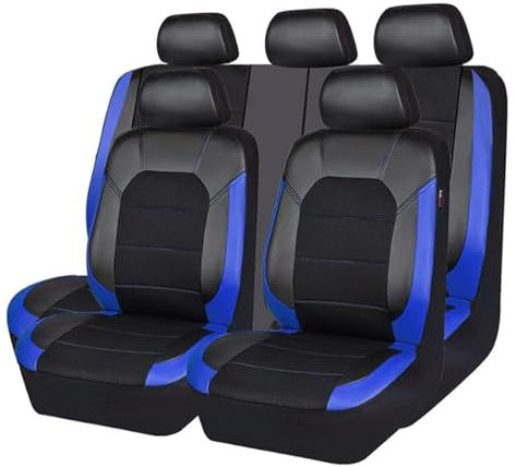 SORAD 9 stück Leder Autositzbezüge Sets für Seat MII Electric, 9 pcs Auto Sitzbezüge Set Anti-Rutsch Sitzschoner 5 Sitzplätze,Blue