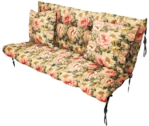 Filippo Sitzauflagen Gartenmöbel 160 x 55 x 55 cm Pfingstrose - Kissen Hollywoodschaukel Beständig Gegen Schimmel – Handgefertigt Polster für Hollywoodschaukel mit Befestigungsschnüre