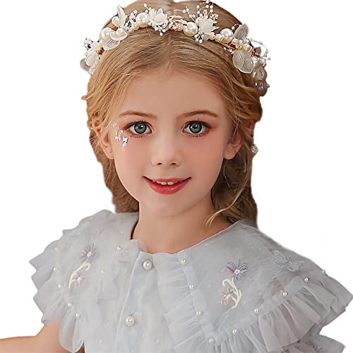 DUGEGAYL Haarschmuck Prinzessin, Hochzeits-Haarteil, Blume Kopfschmuck Perlenhaar Kleid, Hochzeit Haarschmuck Blumenbraut-Haarschmuck für Frauen und Mädchen (White)