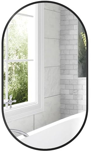 HOMCOM Espejo de Baño 40x70 cm Espejo de Pared Espejo Decorativo con Marco de Aluminio y Gancho Fácil Instalación para Salón Entrada Pasillo Negro