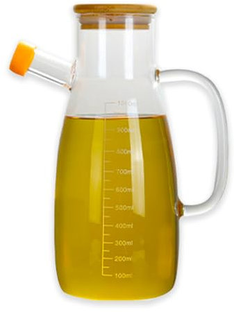 BYWXW Aceitera y Vinagrera Recipiente, Vidrio con Escala de Medidas Aliños de Vidrio Aceitera Clásica con Tapón de Corcho Aceitera y Vinagrera Vintage(Size:1000ML)
