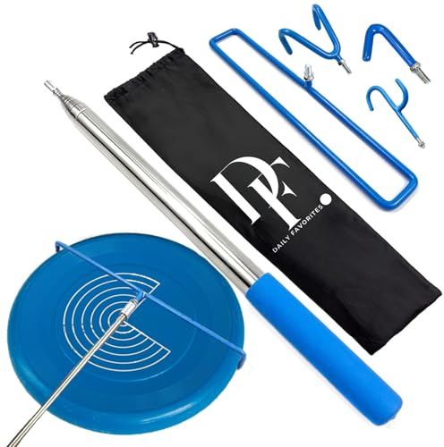 Daily Favorites DF 4-in-1 Disc Golf Retriever Pole - 16-ft Telescopic Stainless Steel, Disc Golf Disc Retriever with Hooks Suction-Cup Carry Bag - Disc Golf Accessories for Water Trees Bushes.