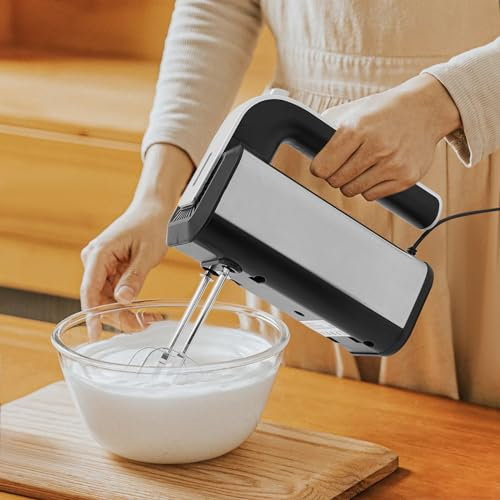 Edelstahl-Kneter,800W Handmixer,5 Geschwindigkeiten mit Exit-Taste Handmixe mit 2Teighaken&Schneebesen Handrührgerät kann zum Aufschlagen von Eiweiß, Eischnee, Teigen und Marmeladen