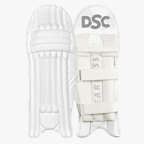 DSC Xlite 5.0 Cricket-Beinschutz, Größe – Junior rechte Hand, PVC-Oberfläche, verlängerter Seitenflügel für zusätzlichen Schutz, atmungsaktive Netz-Nackenrolle, Netz-Spann und 5,1 cm breite Träger