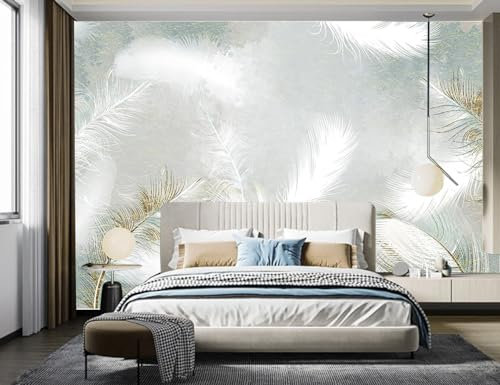 Papier Peint Panoramique 3D Soie, 500 x 280 cm Plume Blanche Simple Grandes Murales Poster, Tapisserie Panoramique pour Salon, Adulte Chambre d'enfants Décoration