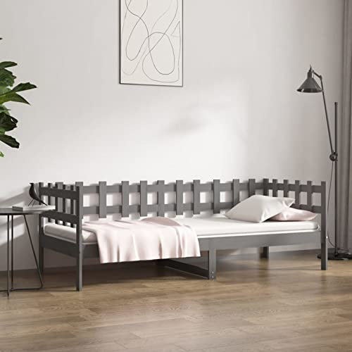CIADAZ Tagesbett Grau 80x200 cm Massivholz Kiefer, Schlafsofa, Daybed, Bettsofa, Sofa Bed, Sofabett, Schlafcouch, Jugendbett, Bettgestell, Bettcouch - 820753