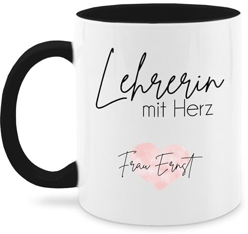Tasse Tassen 325ml - Lehrerin mit Herz mit Name | Dankeschön Geschenk Lehrerin Abschied Geschenke Lehrerinnen Abschiedsgeschenk Schule - 325 ml - Schwarz - für zum abschluss gift teacher