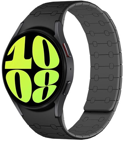 Amizee Kompatibel mit Samsung Galaxy Watch 7/6/5/4 Armband 40mm 44mm/Watch 6 Classic 43mm 47mm/Watch 5 Pro 45mm/Watch 4 Classic, 20mm Silikon Magnetisch Sport Loop Ersatzarmbänder, Schwarz/Grau