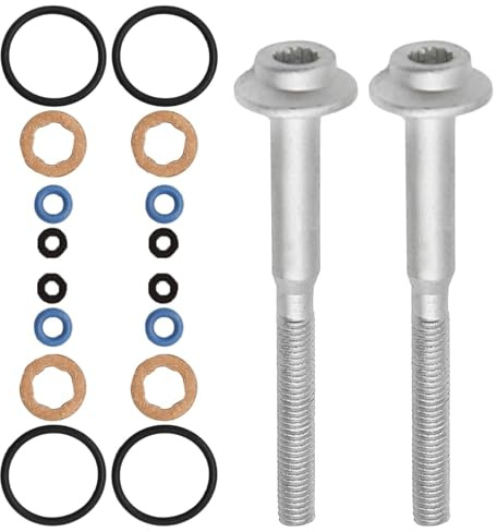 Oiieco Fuel Injector Seal & Bolt Kit for VW Audi Seat Skoda 1.6 TDI – 2x M6x70.2mm Clamp Screws + 4x Diesel Injector Seals, Replacement Repair Set