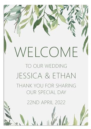 PMPrinted Greenery Personalised A5, A4 OR A3 Wedding Sign - Wedding Reception Decor. Rustic Eucalyptus Design (Welcome To Our Wedding)